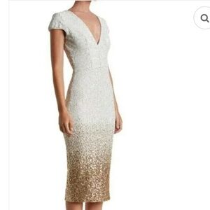 Dress the Population Cece Gold and White Sequin Ombré Midi Dress